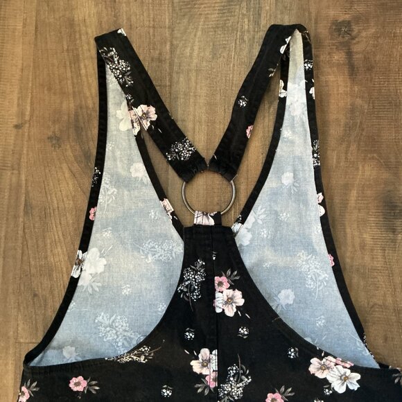 H&M Black Floral Ring Strap Overall Mini Dress Size 6 - Picture 6 of 6